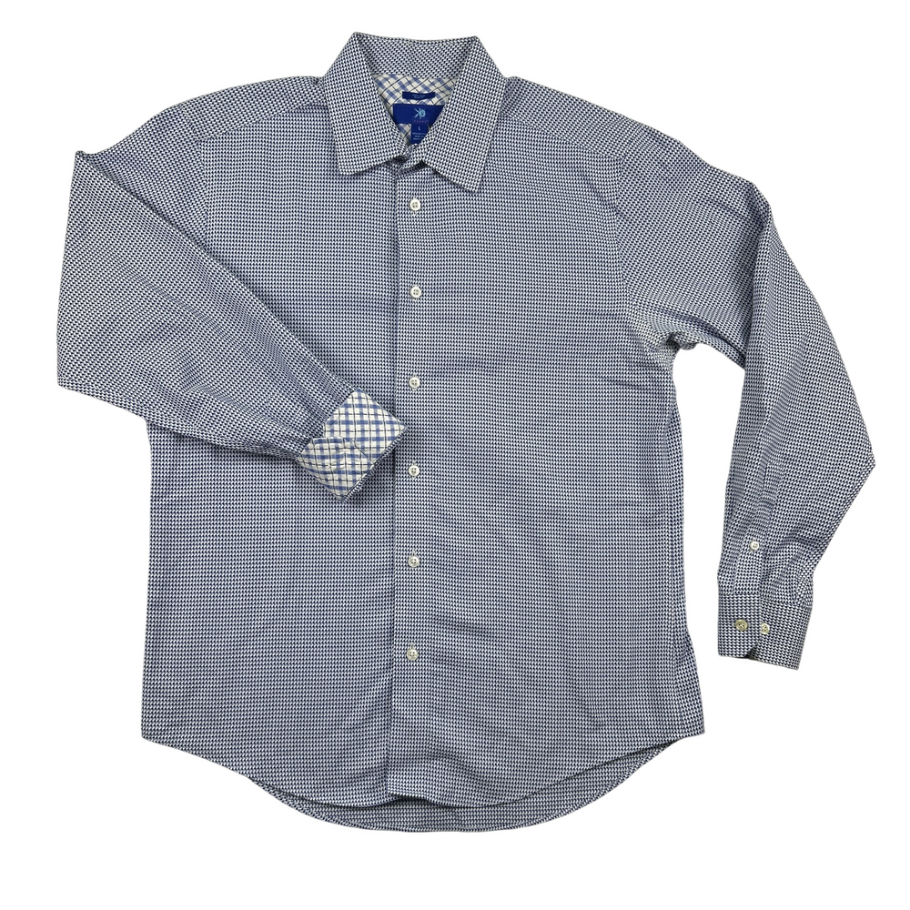 Egara Dress Shirt Mens Large Slim Fit Non-Iron Blue Geometric Long Sleeve